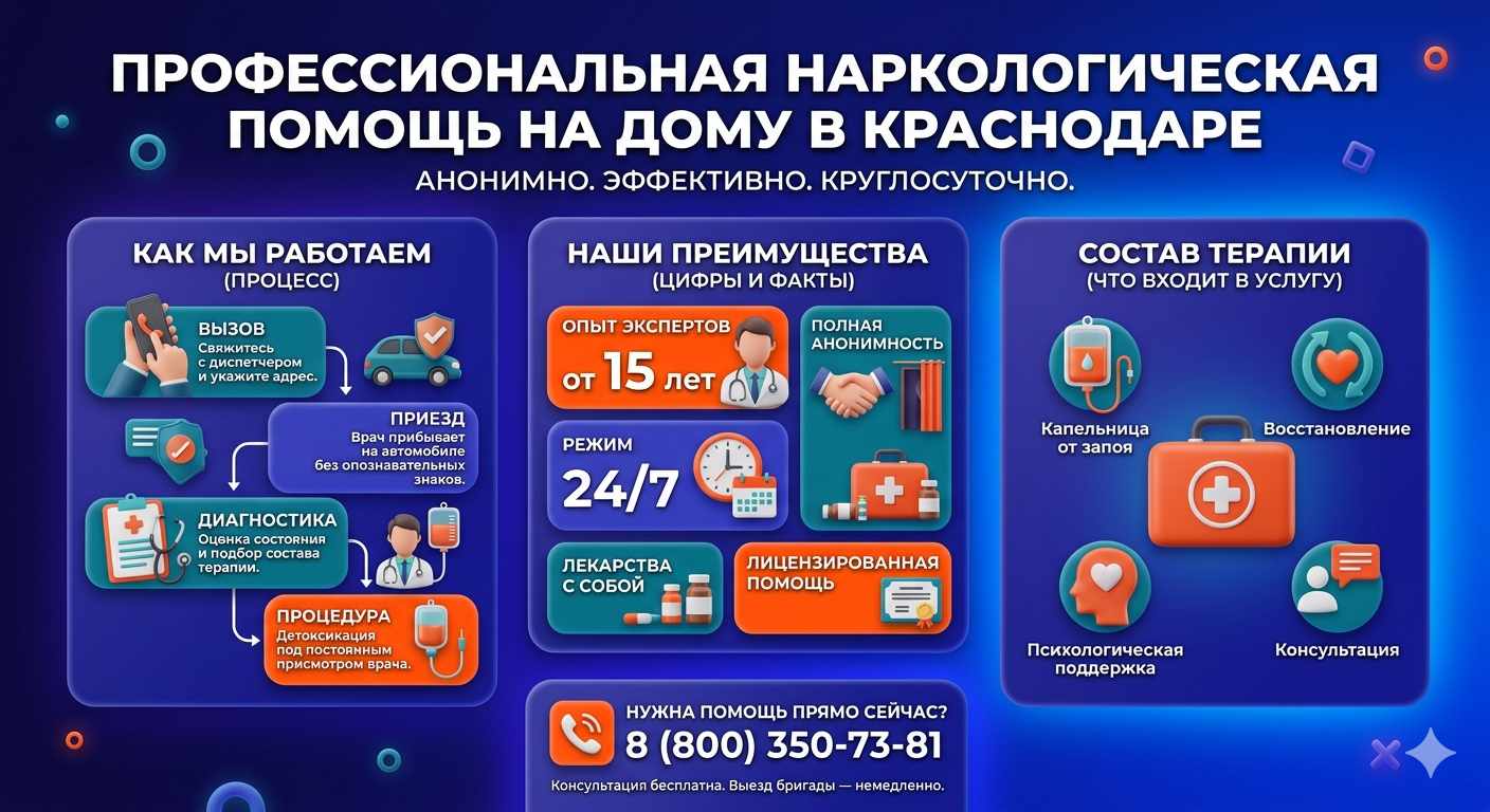 Инфографика о принципах лечения алкоголизма на дому в Александровске: этапы вызова нарколога, преимущества анонимной детоксикации и состав медицинской помощи.